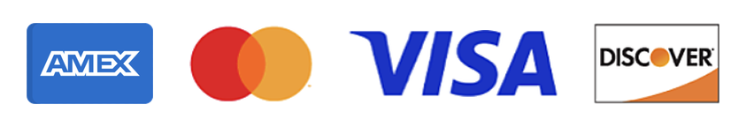 We accept Visa, Mastercard, American Express, and Discover